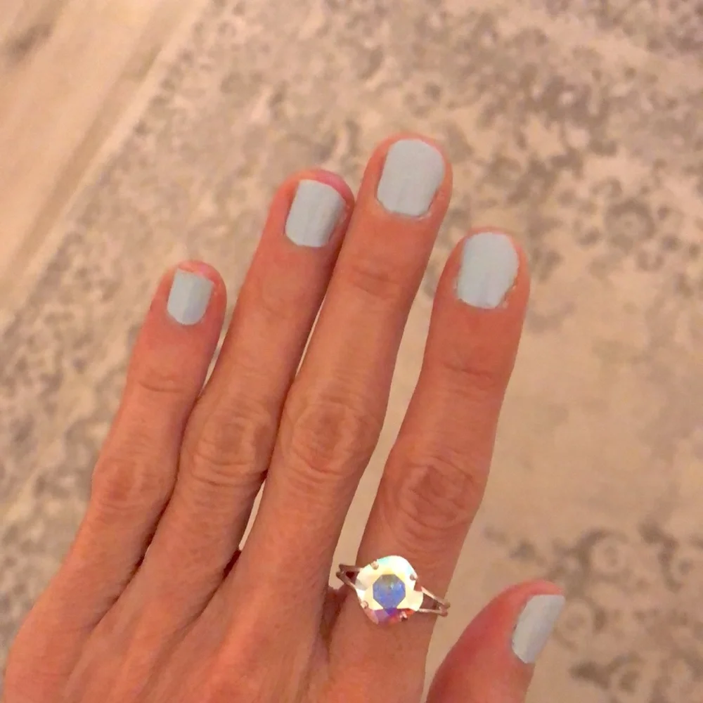 Aurora Borealis + Silver Cushion Cut Crystal Ring